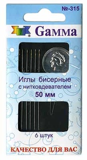 Иглы бисерные d 0.4 мм длина 50 мм с позолоченным ушком + нитковдеватель