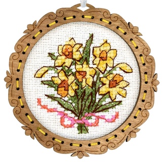 Миниатюра. Букет нарциссов (с рамкой) (8*8 см)
